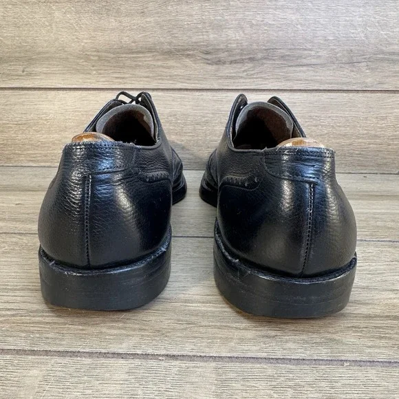 Vintage 70s Allen Edmonds Harwood Wingtip Oxford Black Pebbled Calf Shoes Sz 10A